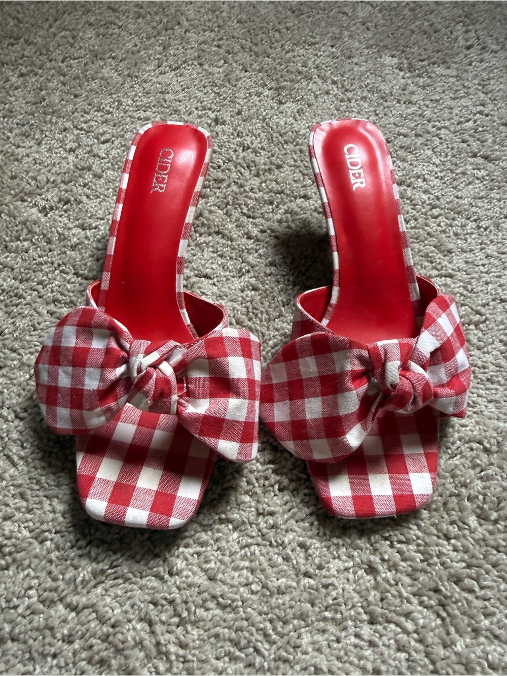 Cider Red Gingham Knot-Front Slide Heels